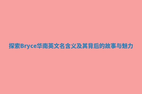 探索Bryce华南英文名含义及其背后的故事与魅力